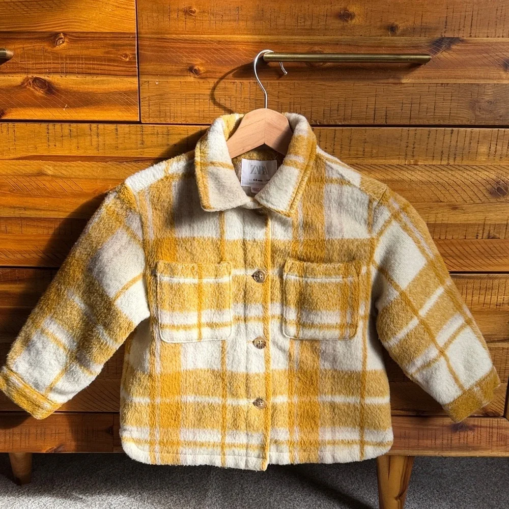Zara Kids Plaid Yellow and White Kids Jacket